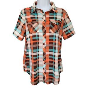 Bella D Plaid Short Sleeve Button Up - Size M